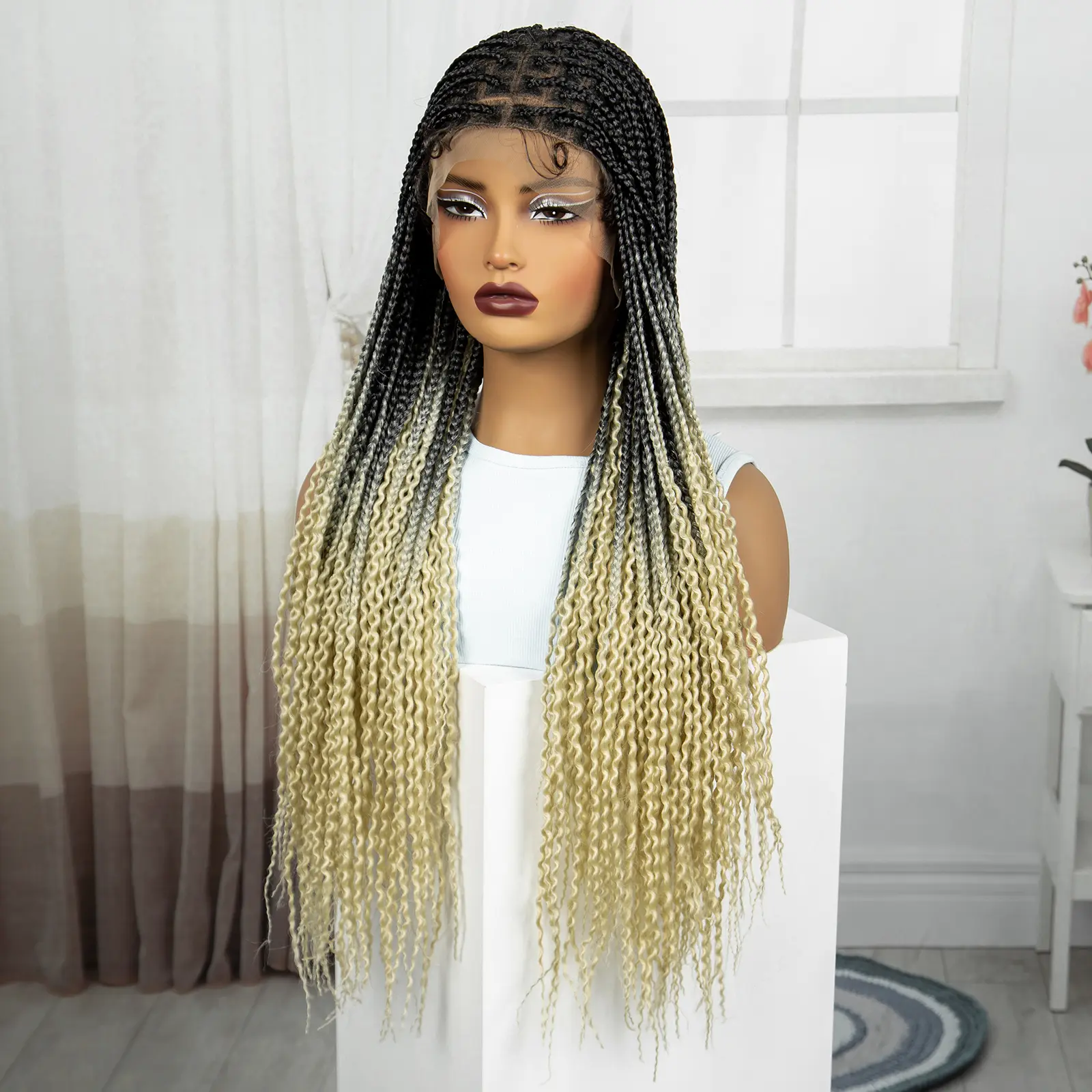 28inch Full Lace Braided Wigs Synthetic 613# Blonde Knotless Box Braided Lace Wig Lace Front Braids Wig with Baby Hair for Women