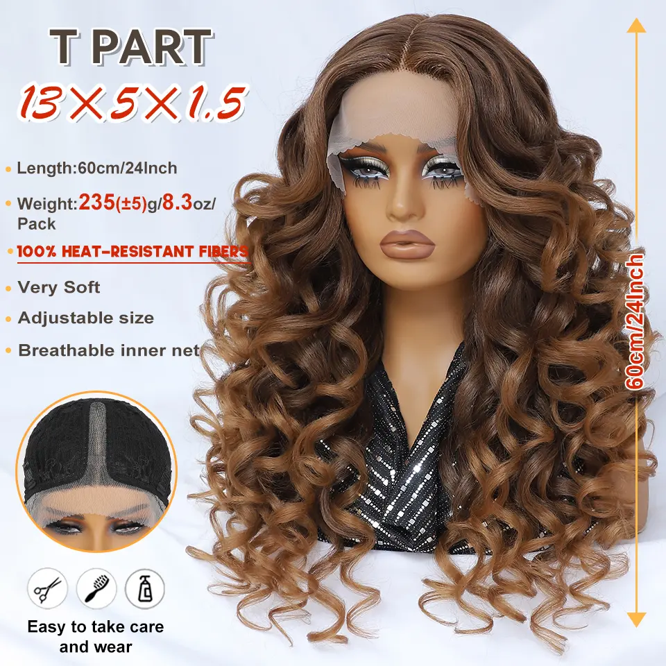 Latisha Synthetic HD Lace Front Wigs Curly Pre Plucked Lace Frontal Wig with Bangs for Women Highlight 13X6 13X5X1 with Babyhair