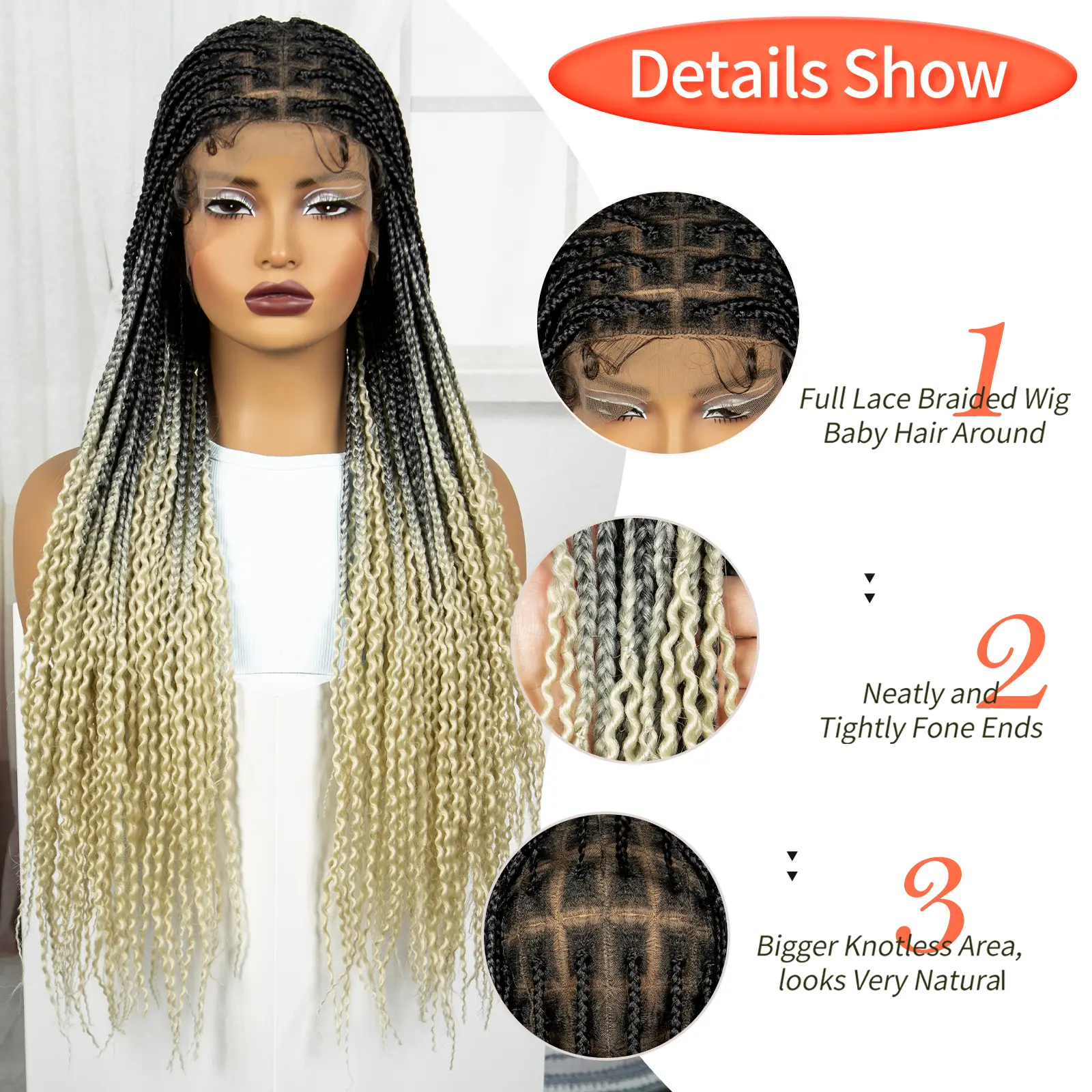 28inch Full Lace Braided Wigs Synthetic 613# Blonde Knotless Box Braided Lace Wig Lace Front Braids Wig with Baby Hair for Women