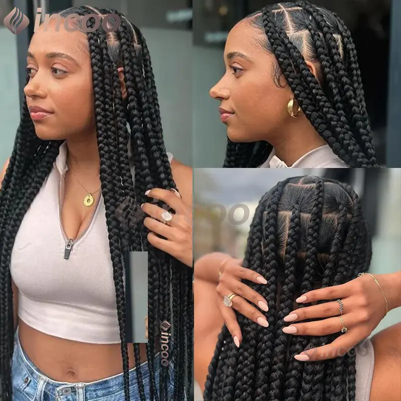 36 inches Synthetic Full Lace Wig for Black Women Larger Box Braid Wig on Sale Clearance Full Lace Cornrow Braids Wig for Woman