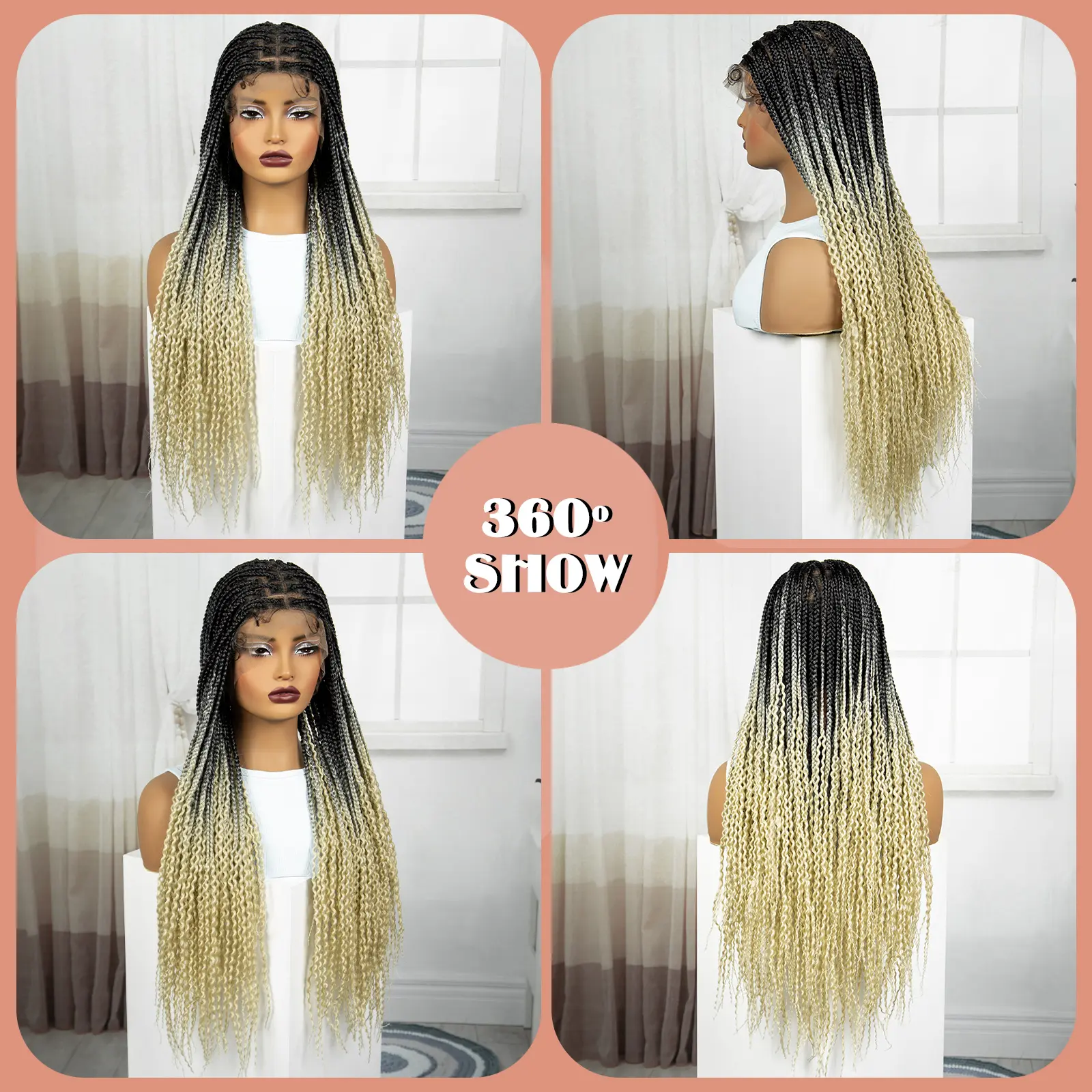 28inch Full Lace Braided Wigs Synthetic 613# Blonde Knotless Box Braided Lace Wig Lace Front Braids Wig with Baby Hair for Women