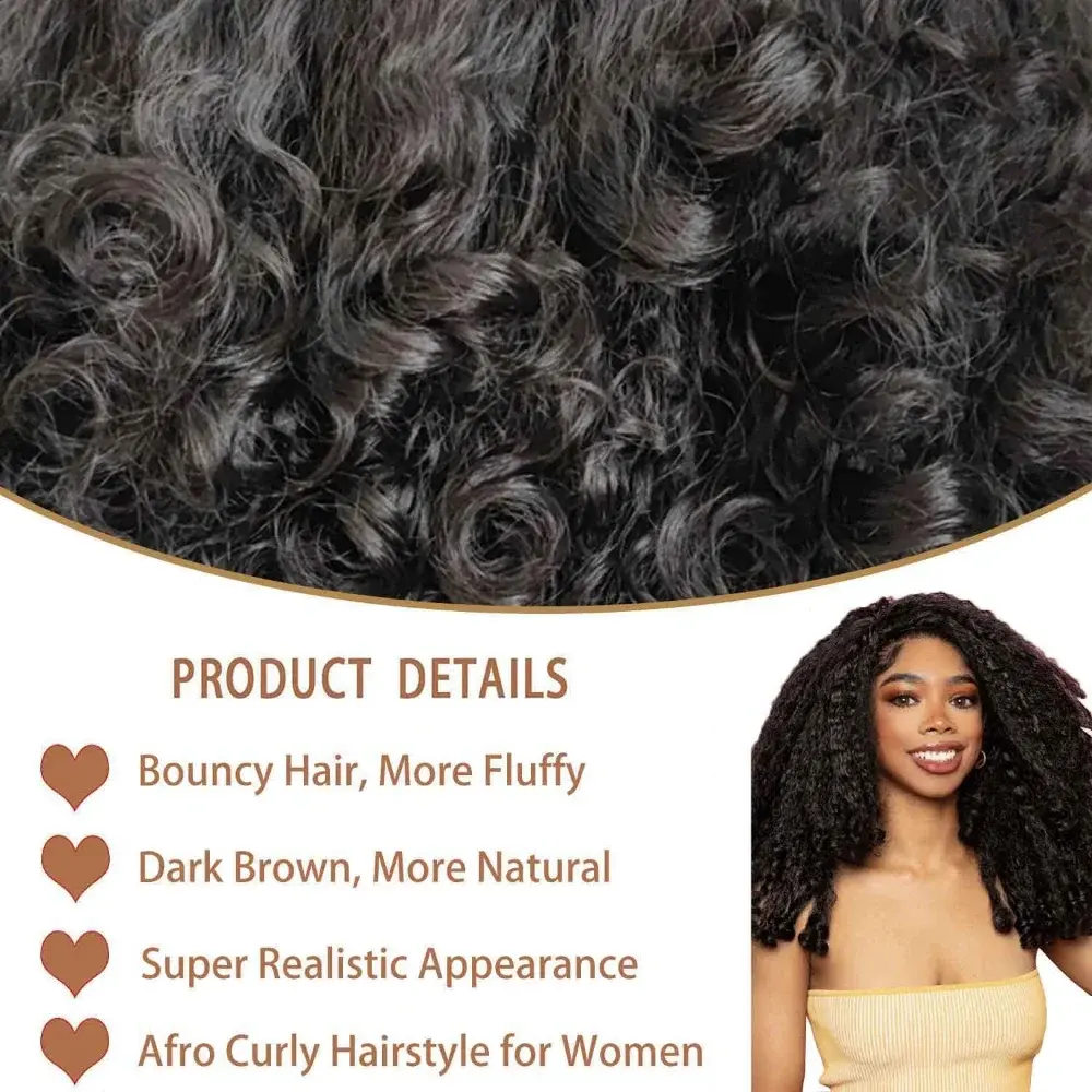 X-TRESS Lace Front Wig Synthetic Kinky Straight with Curly Ends Long Afro Wigs for Black Women Fluffy Bouncy Hair Wig  Brown