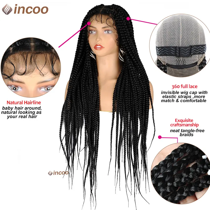 36 inches Synthetic Full Lace Wig for Black Women Larger Box Braid Wig on Sale Clearance Full Lace Cornrow Braids Wig for Woman