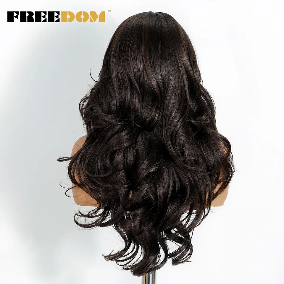 FREEDOM Synthetic Lace Front Wigs For Black Women Body Wave Lace Wig 24 inches Ombre Brown Blonde Wigs Bouncy Curly Cosplay Wig