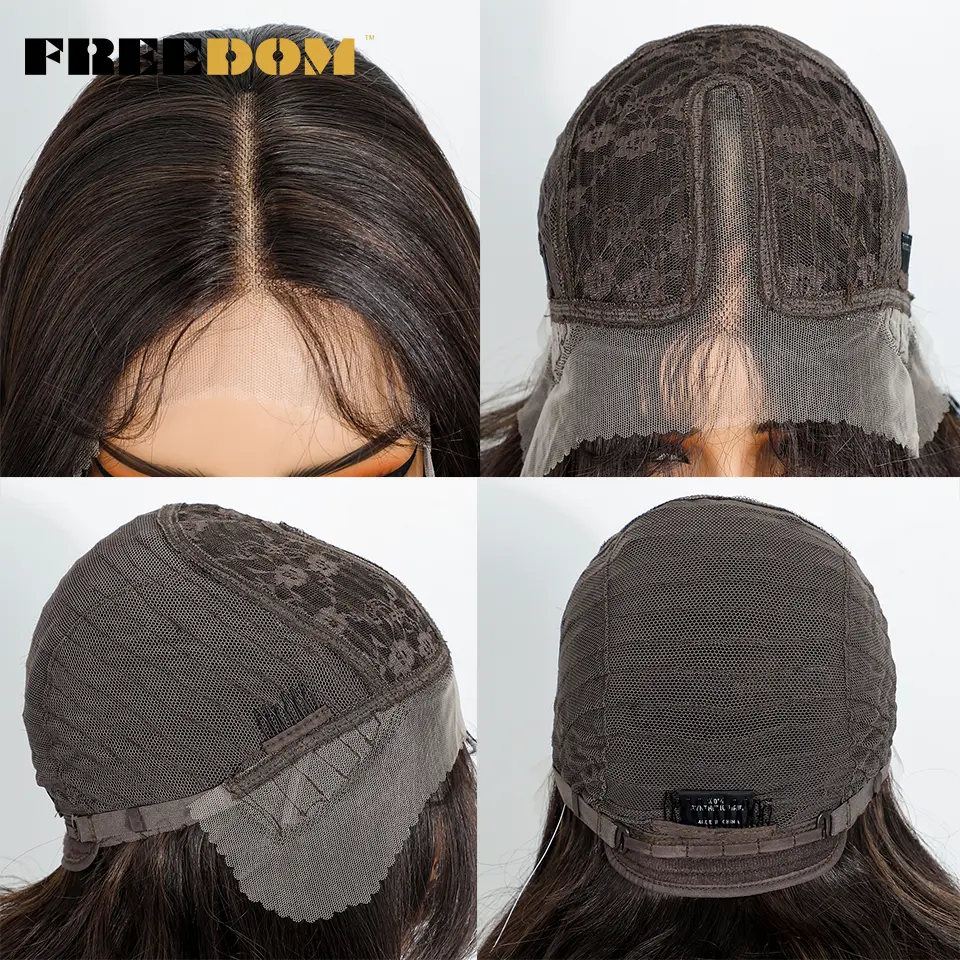 FREEDOM Synthetic Lace Front Wigs For Black Women Body Wave Lace Wig 24 inches Ombre Brown Blonde Wigs Bouncy Curly Cosplay Wig