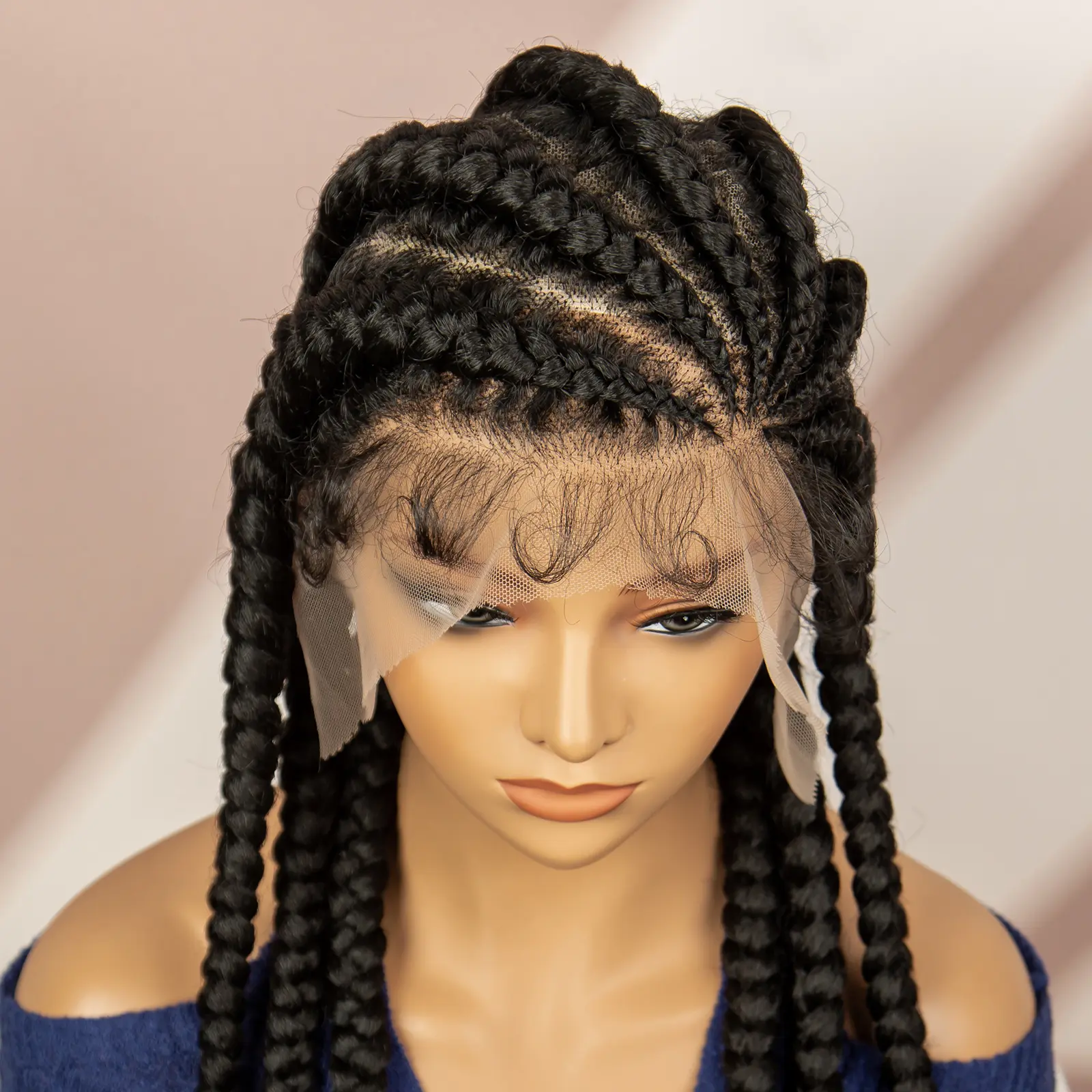 32 Inches Big Cornrow Hairstyles Synthetic Full Lace Braided Wigs for Black Women Double Lace  Frontal Synthetic Hair