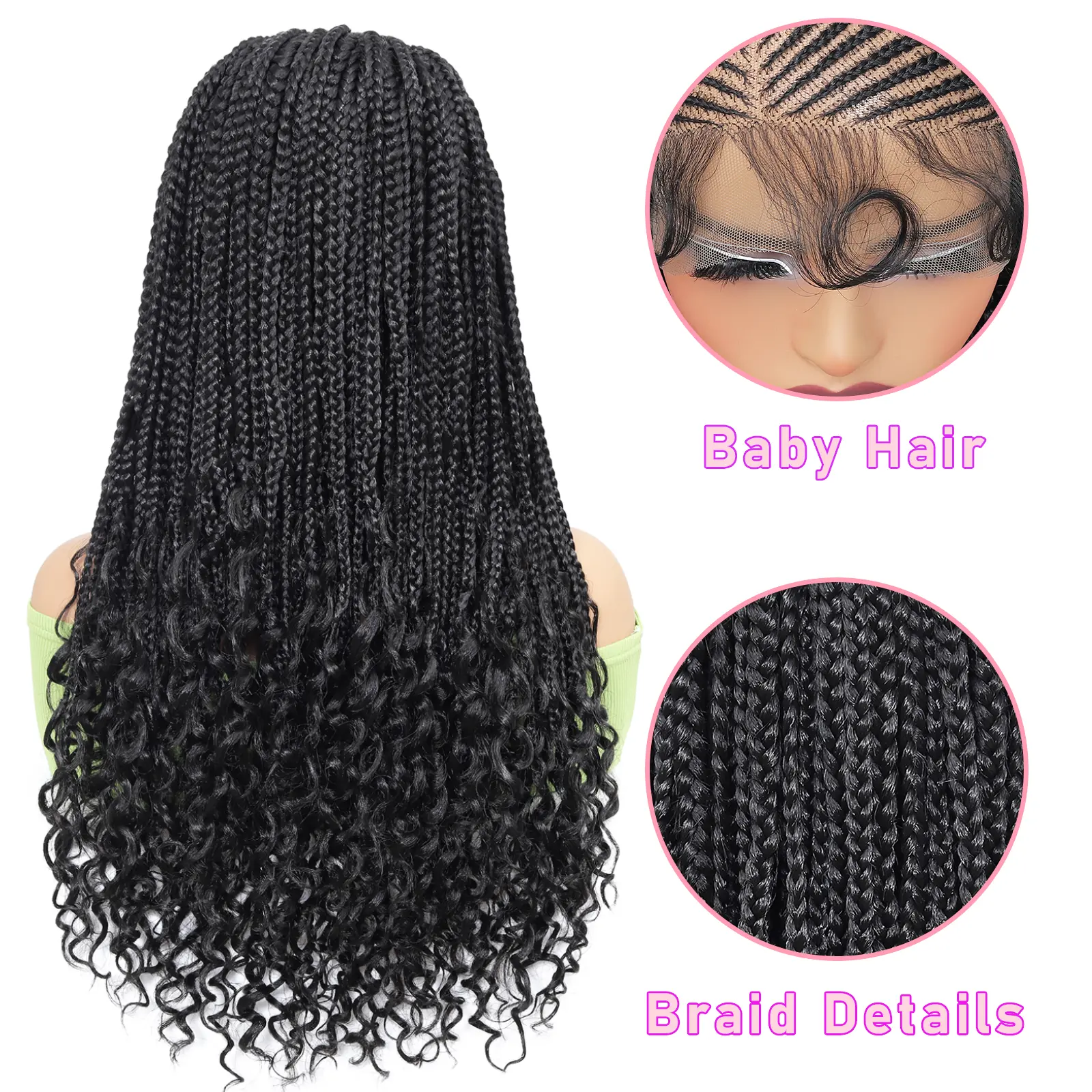 Box Cornrow Braided Wigs Synthetic Full Lace Front Braided Wigs With Baby Hair for Black Women 24inches