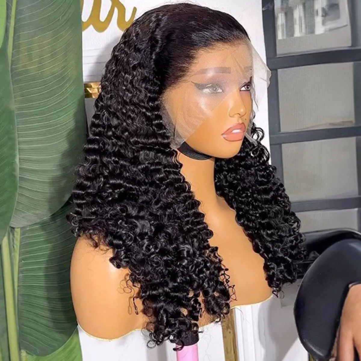 Short Bob Cut Kinky Curly Ponytails 13X4 Lace Frontal Synthetic Wig For Black Women Preplucked Bleach Knots Cosplay Daily Party