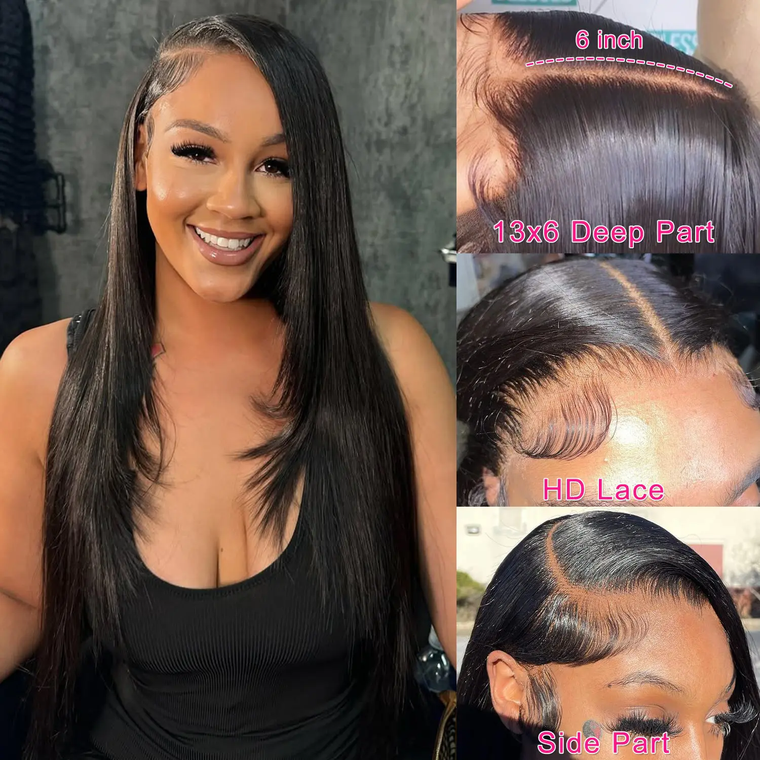 13X6 Layered Lace Front Wig Natural Black Straight Lace Front Wigs For Black Women Synthetic Layered Cut Lace Wig Glueless Wigs