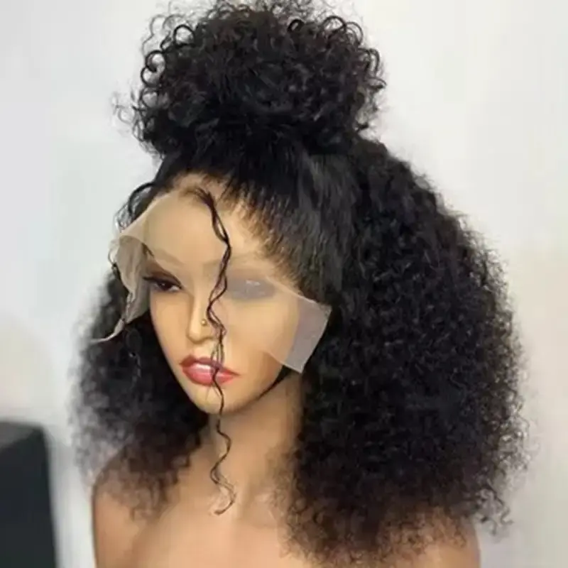 Short Bob Cut Kinky Curly Ponytails 13X4 Lace Frontal Synthetic Wig For Black Women Preplucked Bleach Knots Cosplay Daily Party