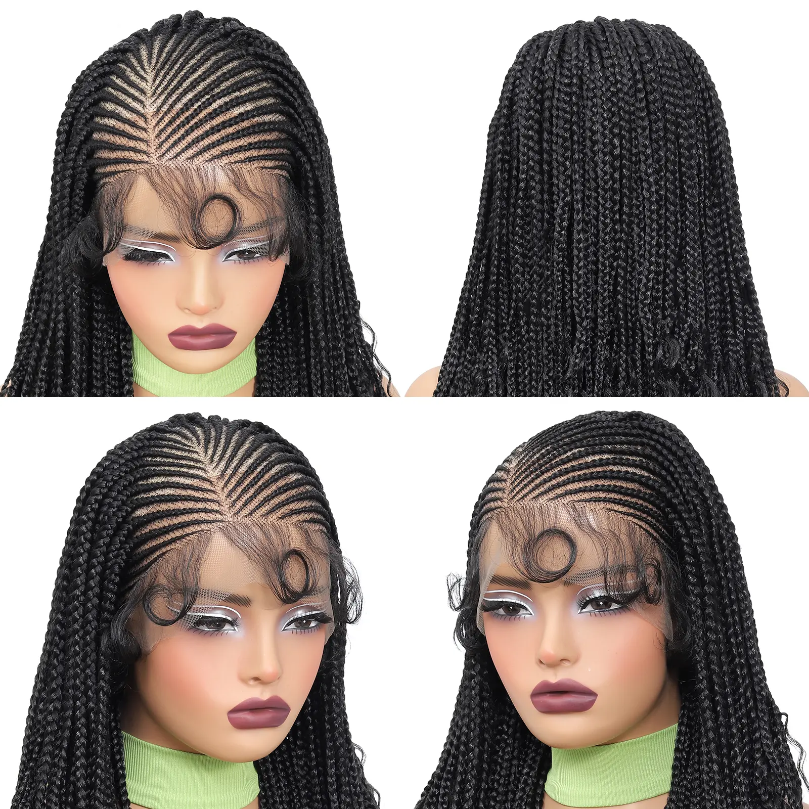 Box Cornrow Braided Wigs Synthetic Full Lace Front Braided Wigs With Baby Hair for Black Women 24inches