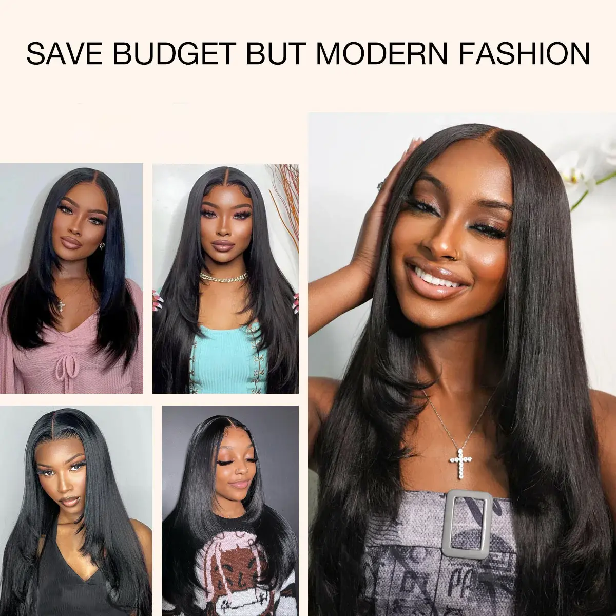 13X6 Layered Lace Front Wig Natural Black Straight Lace Front Wigs For Black Women Synthetic Layered Cut Lace Wig Glueless Wigs