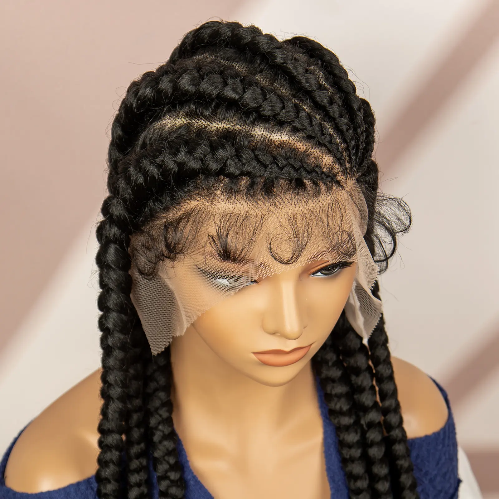 32 Inches Big Cornrow Hairstyles Synthetic Full Lace Braided Wigs for Black Women Double Lace  Frontal Synthetic Hair