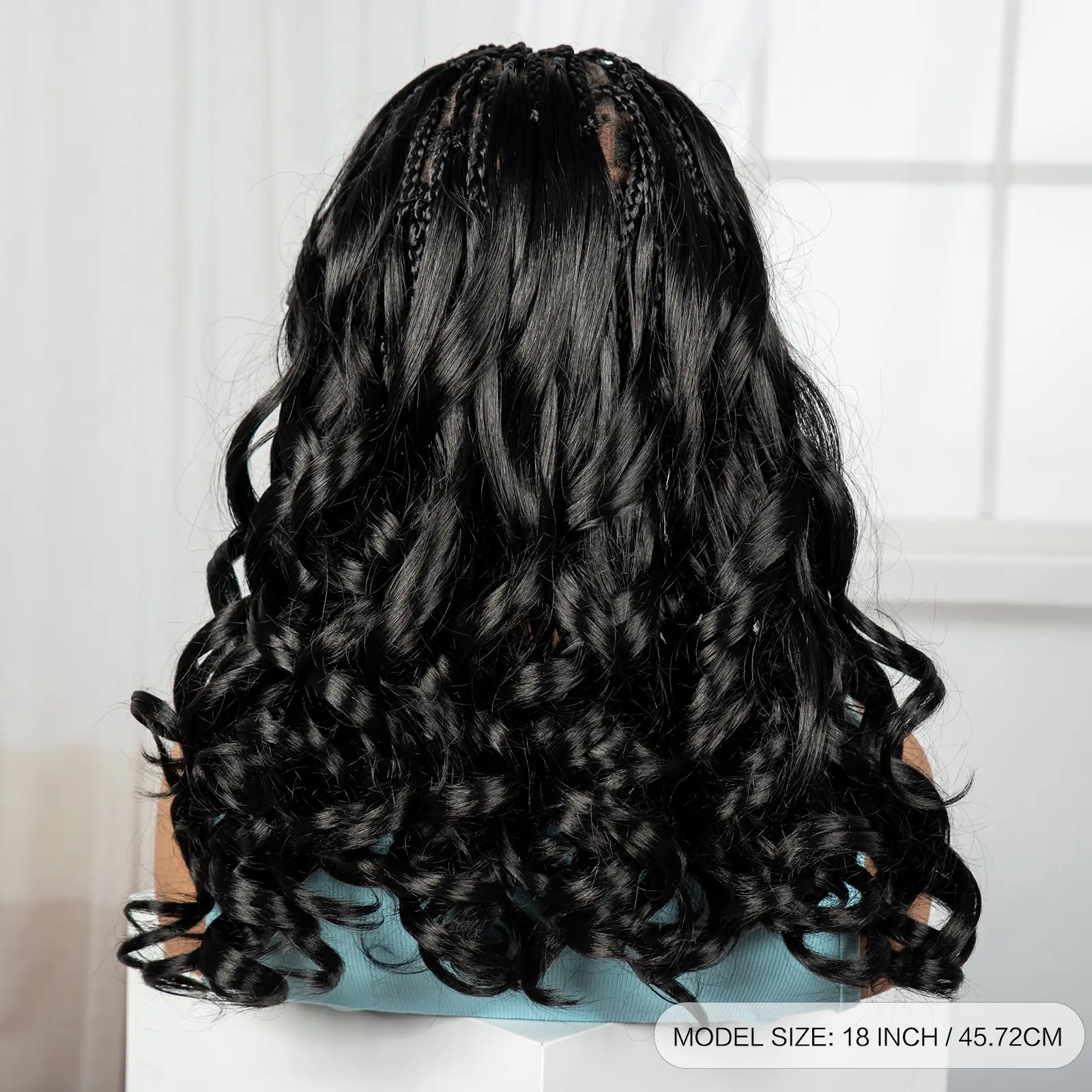 18" Full Lace Bouncy Wavy Braided Wigs with Bangs Synthetic Natural Knotless Box Braided Lace Wig with Baby Hair for Black Women