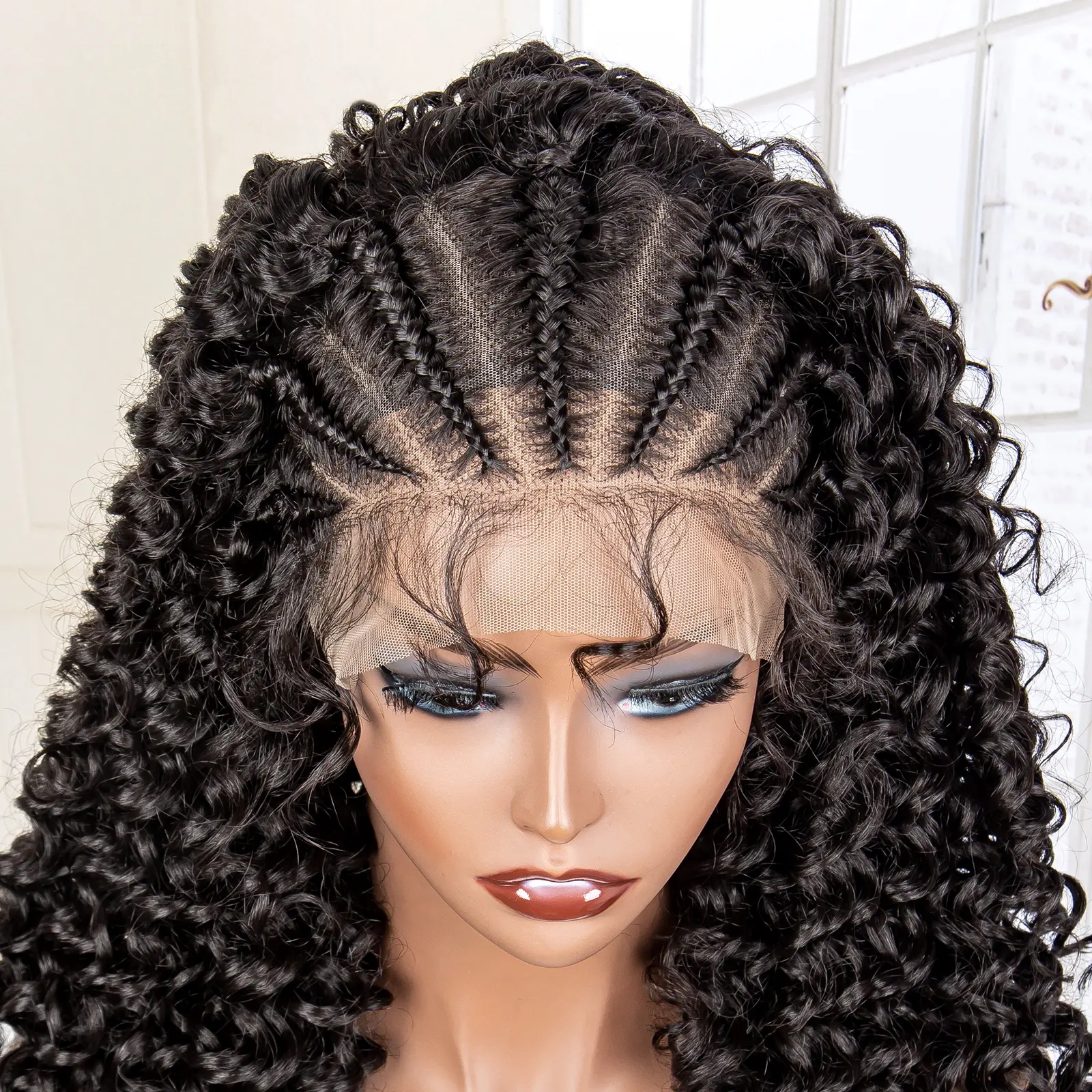 New Arrival Synthetic Lace Frontal Water Curly Wave Braides Wigs for Afro Brazilian Women 16 Inches Braiding Wigs with Baby Hair