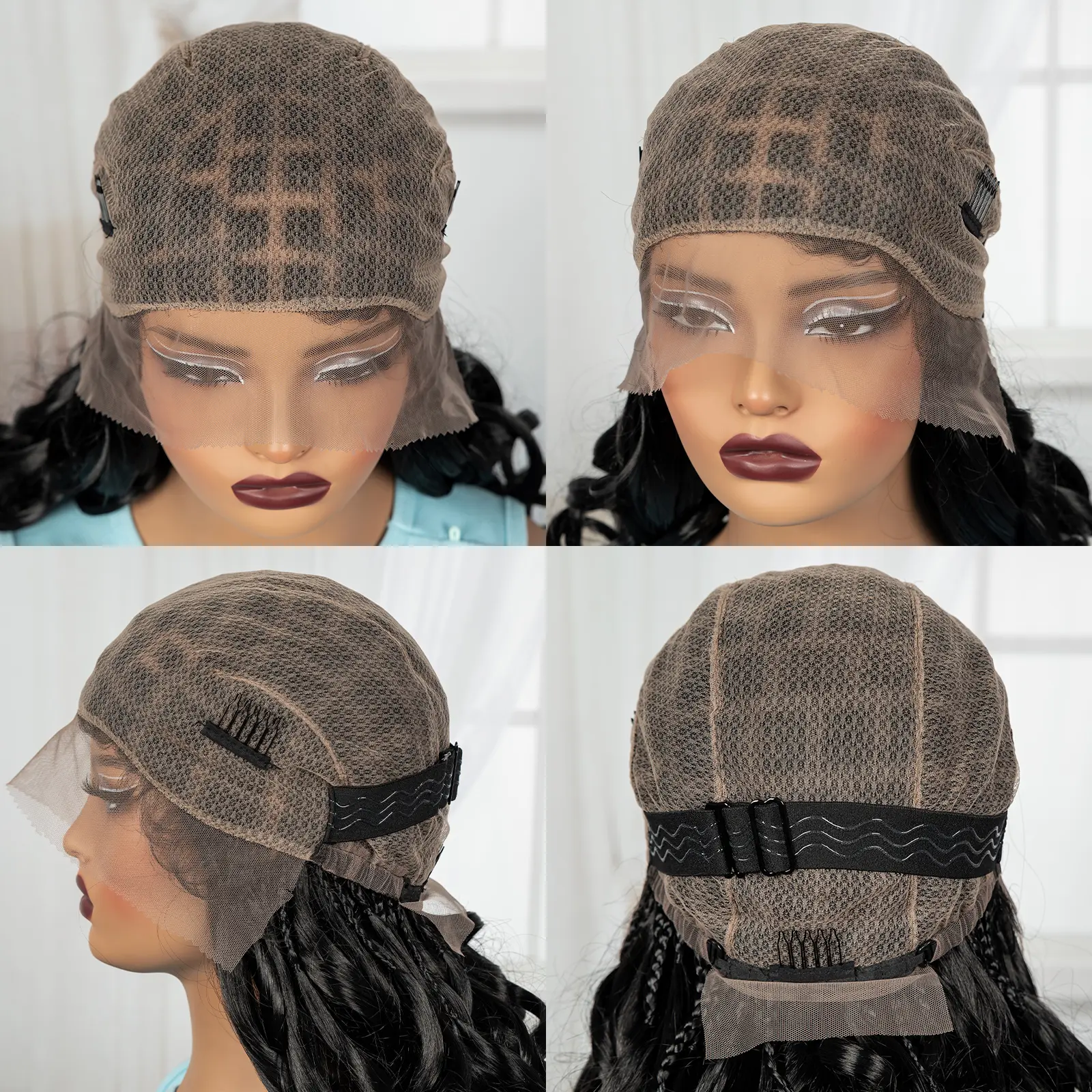 18" Full Lace Bouncy Wavy Braided Wigs with Bangs Synthetic Natural Knotless Box Braided Lace Wig with Baby Hair for Black Women