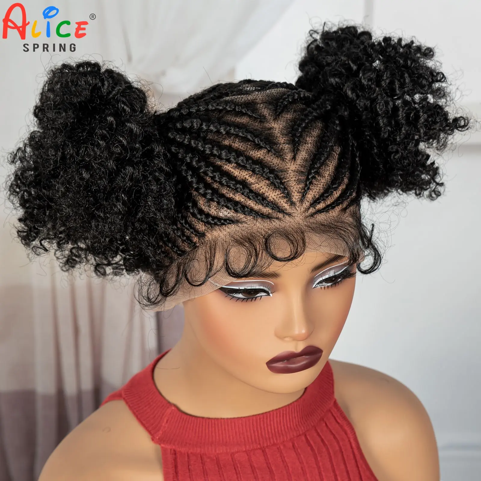 Cornrow Cosplay Braided Wigs Synthetic Full Lace Bantu Braided Lace Wig with Baby Hair for Women Girls Lace Front Braids Wig