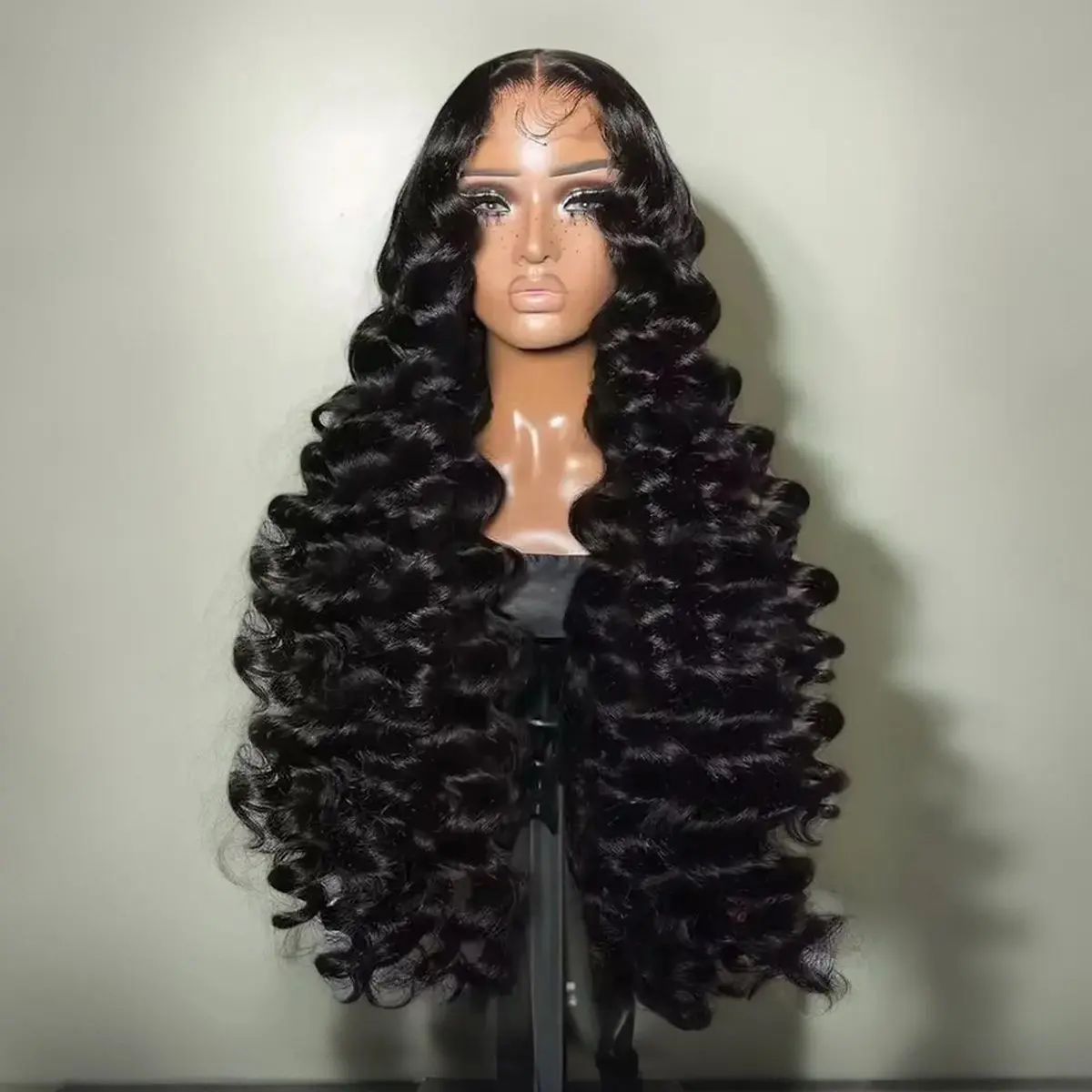Loose Deep Wave Black Color Synthetic Soft 13X4X1 Lace Frontal Wig For Women Prepucked Bleach Knots Glueless Wig Daily Party