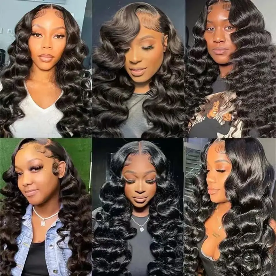 Loose Deep Wave Black Color Synthetic Soft 13X4X1 Lace Frontal Wig For Women Prepucked Bleach Knots Glueless Wig Daily Party
