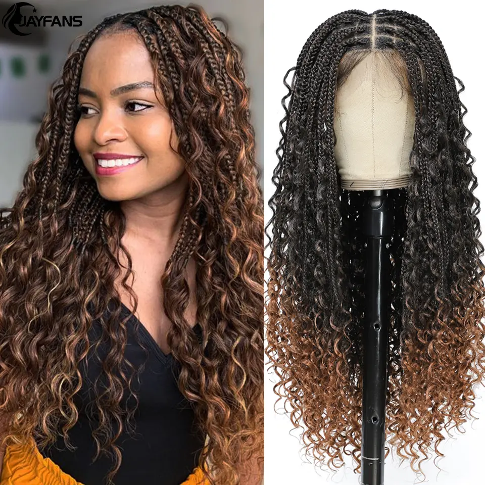 24" Synthetic Lace Braided Wigs For Black Women Box Braided Wigs On Sale Clearance Full Lace Glueless Wig Braided Read to Wear