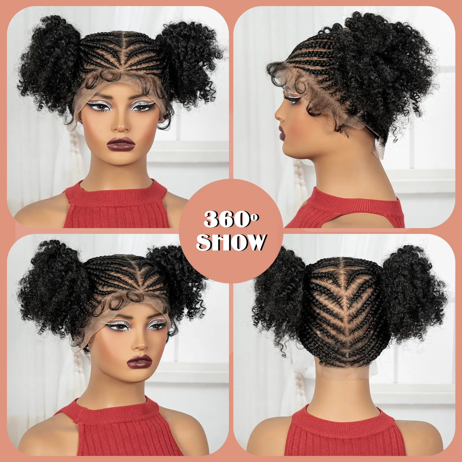 Cornrow Cosplay Braided Wigs Synthetic Full Lace Bantu Braided Lace Wig with Baby Hair for Women Girls Lace Front Braids Wig