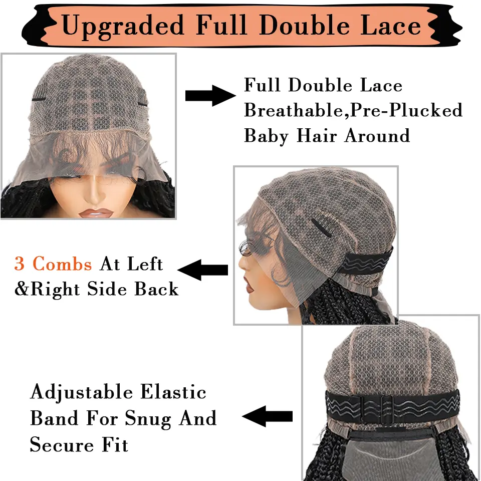 24" Synthetic Lace Braided Wigs For Black Women Box Braided Wigs On Sale Clearance Full Lace Glueless Wig Braided Read to Wear