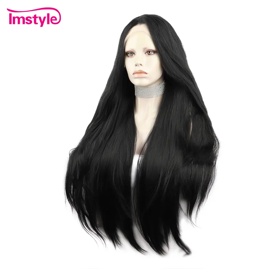 IMSTYLE Jet Black Lace Wig Synthetic Lace Front Wig 30 Inch Long Straight Wigs For Black Women Heat Resistant Daily Cosplay Wigs