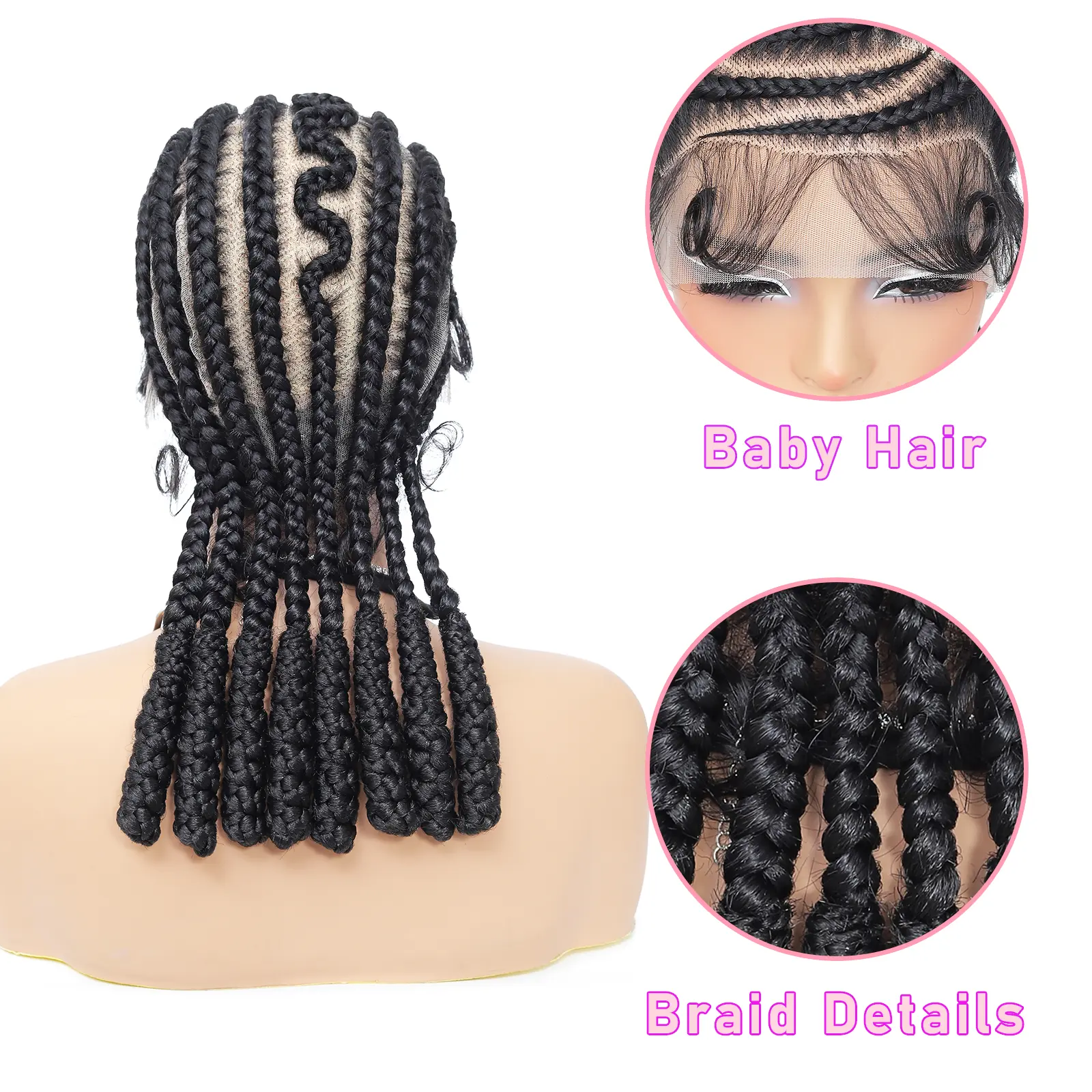 Synthetic Full Lace Cornrow Braided Wigs 16Inch Lace Frontal Braids Wigs for Black Women Bantu Lace Braiding Wigs with Baby Hair