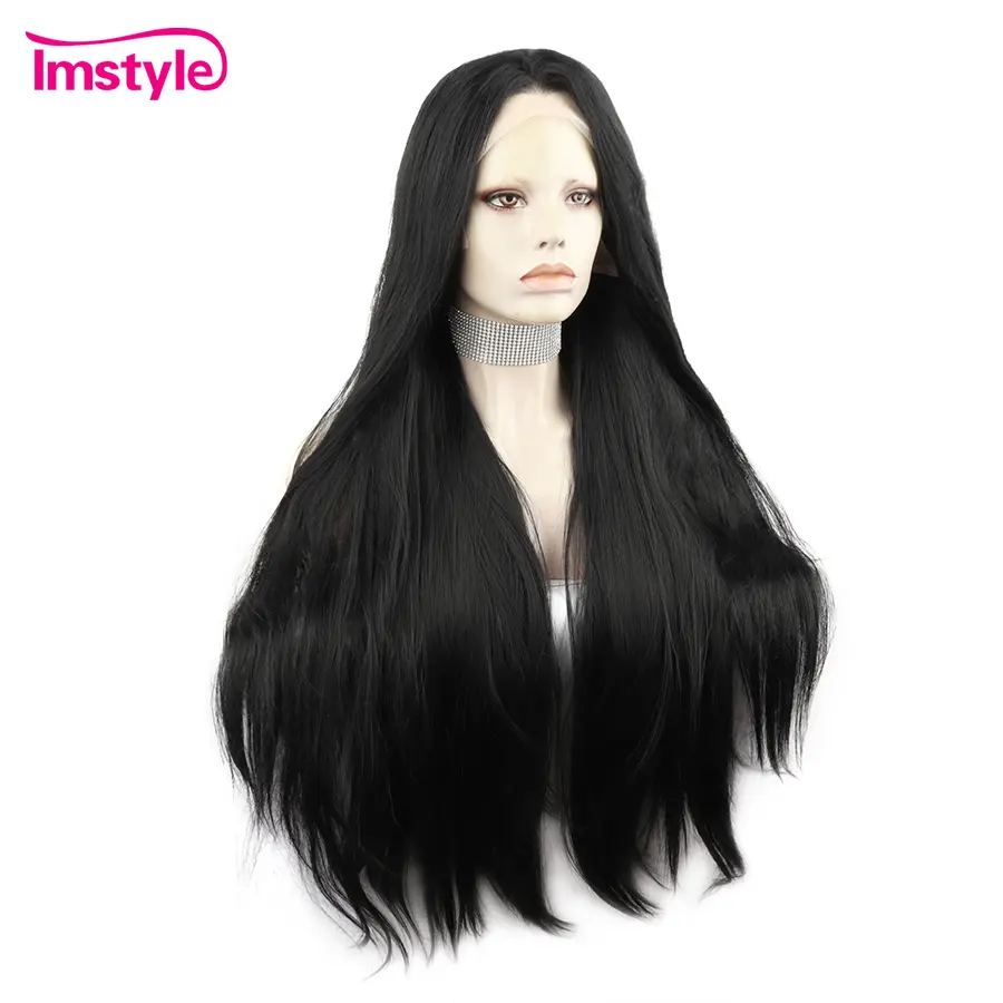 IMSTYLE Jet Black Lace Wig Synthetic Lace Front Wig 30 Inch Long Straight Wigs For Black Women Heat Resistant Daily Cosplay Wigs