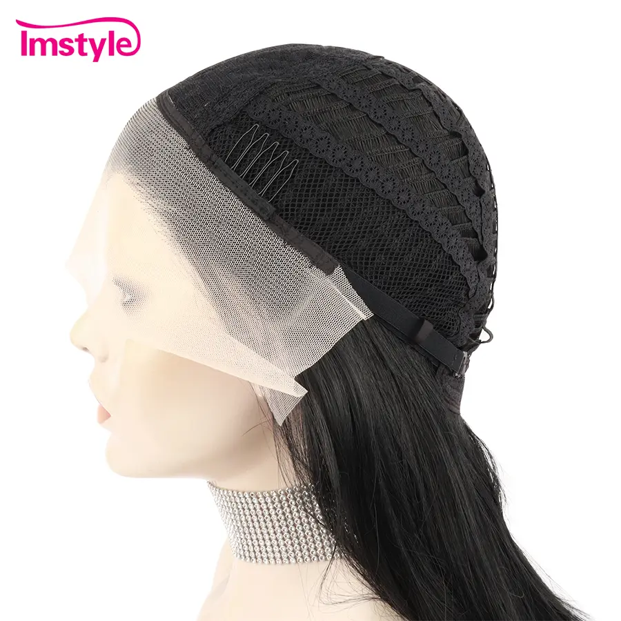 IMSTYLE Jet Black Lace Wig Synthetic Lace Front Wig 30 Inch Long Straight Wigs For Black Women Heat Resistant Daily Cosplay Wigs