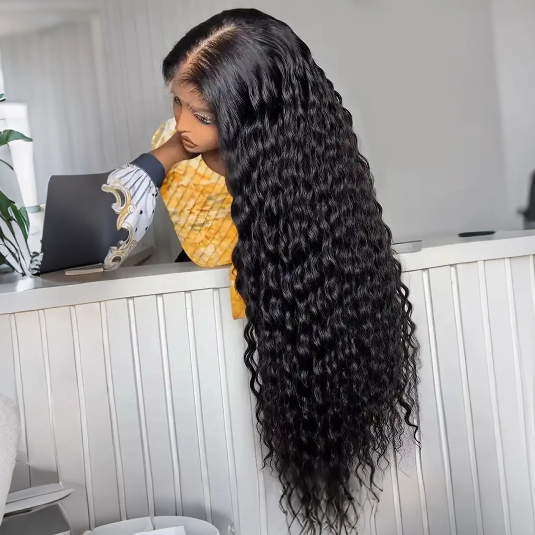Long Jerry Curly Black Color Synthetic 13X4X1 Lace Frontal Wig For Black Women Prepucked Bleach Knots Glueless Wig Daily Party