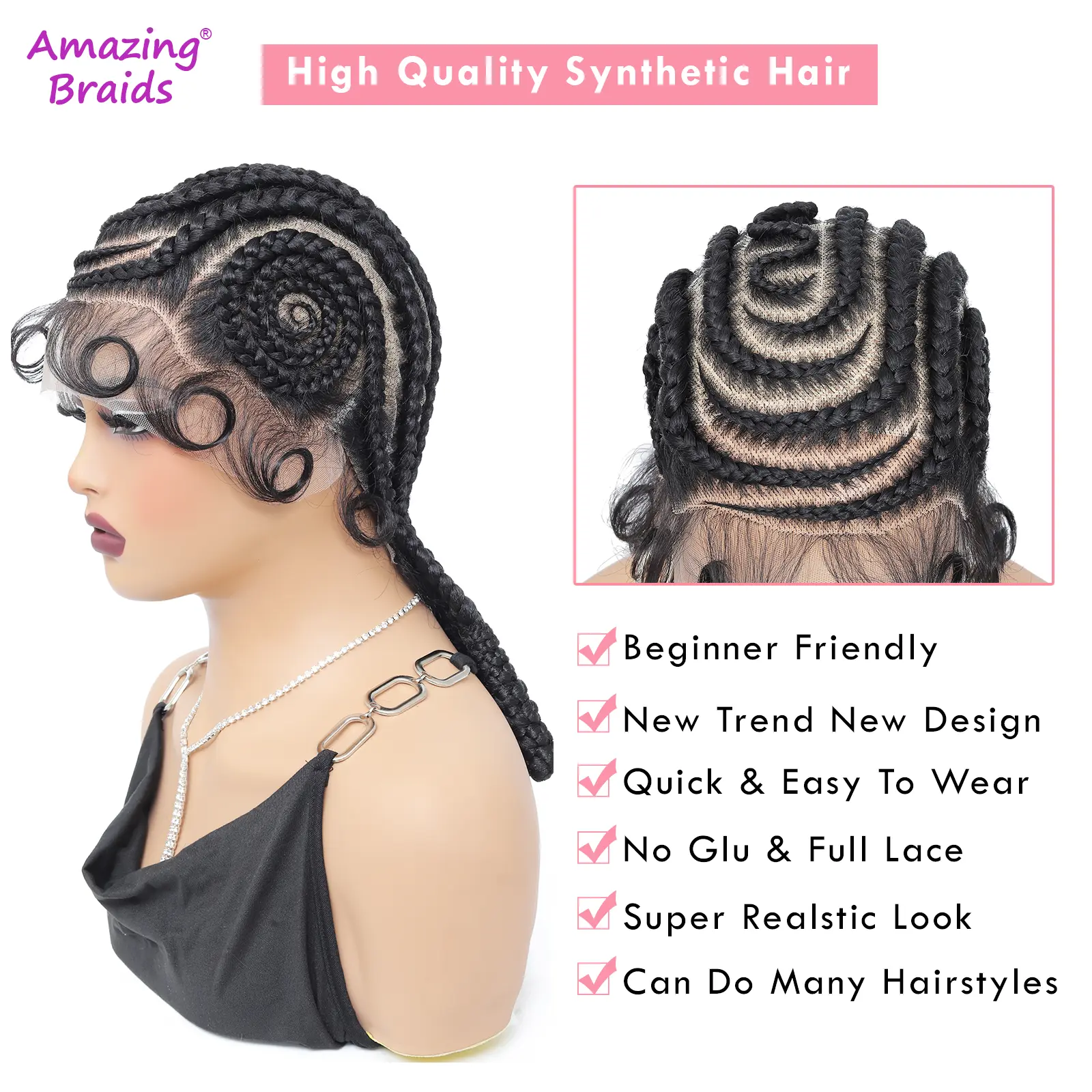 Synthetic Full Lace Cornrow Braided Wigs 16Inch Lace Frontal Braids Wigs for Black Women Bantu Lace Braiding Wigs with Baby Hair