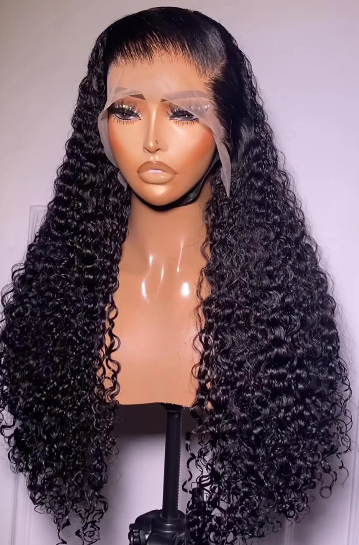 Ponytail Deep Wave Black Color Synthetic 13X4 HD Lace Frontal Wig For Black Women Prepucked Bleach Knot Glueless Wig Daily Party