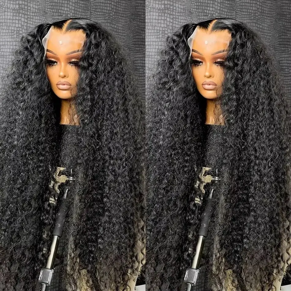 Ponytail Deep Wave Black Color Synthetic 13X4 HD Lace Frontal Wig For Black Women Prepucked Bleach Knot Glueless Wig Daily Party