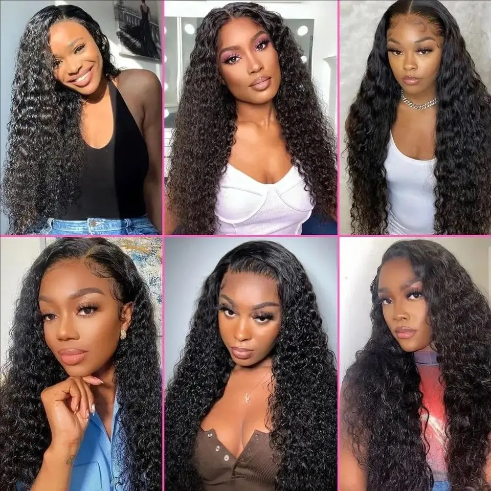 Ponytail Deep Wave Black Color Synthetic 13X4 HD Lace Frontal Wig For Black Women Prepucked Bleach Knot Glueless Wig Daily Party