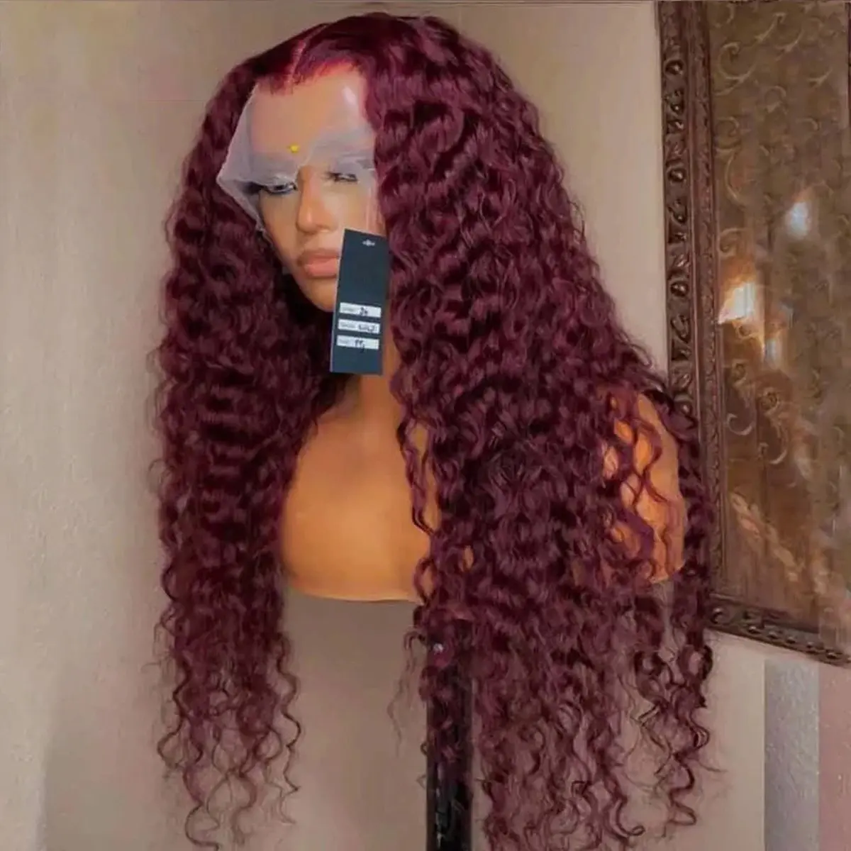 99J Red Burgundy Color Deep Wave 13X4 Lace Frontal Synthetic Wig For Women Natural Hairline Baby Hair Preplucked Bleach Knots