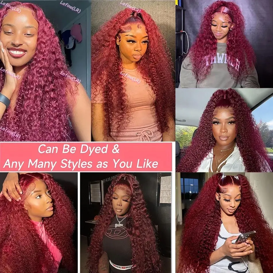 99J Red Burgundy Color Deep Wave 13X4 Lace Frontal Synthetic Wig For Women Natural Hairline Baby Hair Preplucked Bleach Knots