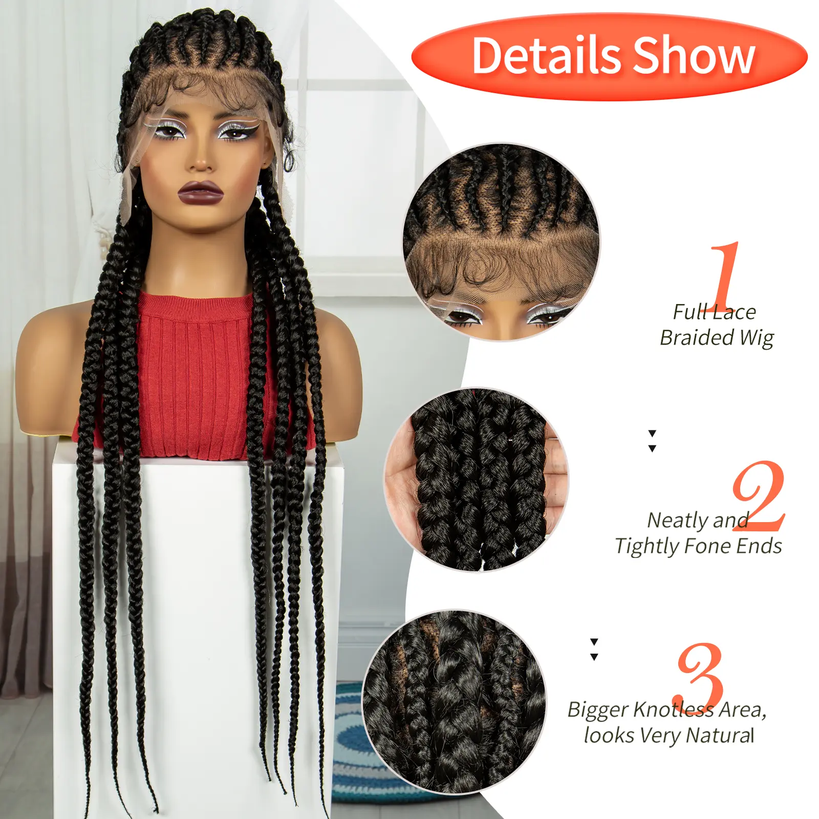 36Inch Handmade Cornrow Braided Wigs with Baby Hair Synthetic Lace Frontal Braiding Hair Wigs Knotless Braids Wigs for Women