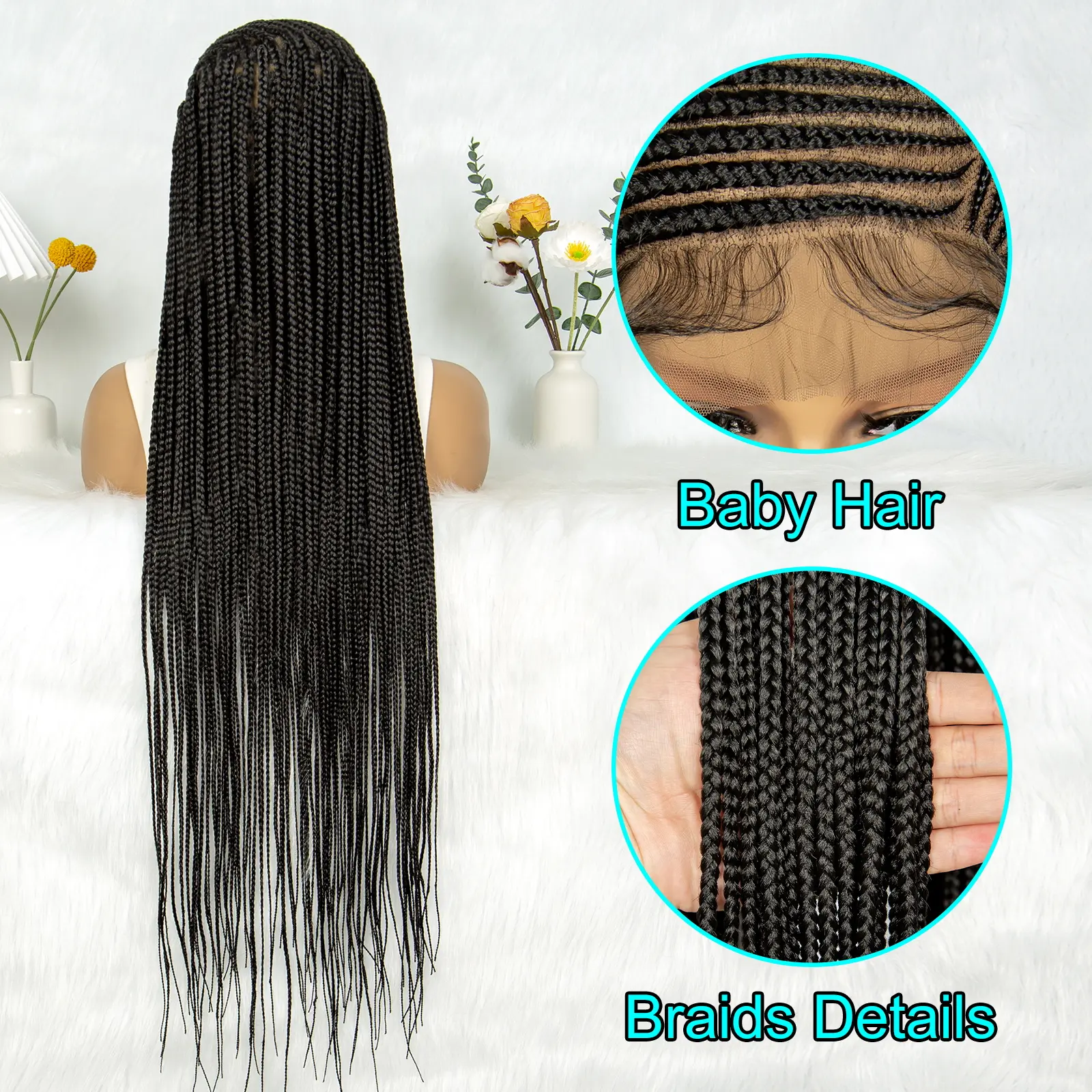 KIMA Synthetic Fulani Full Lace Braided Wigs Cornrow Braids Wigs With Baby Hair for Black Women