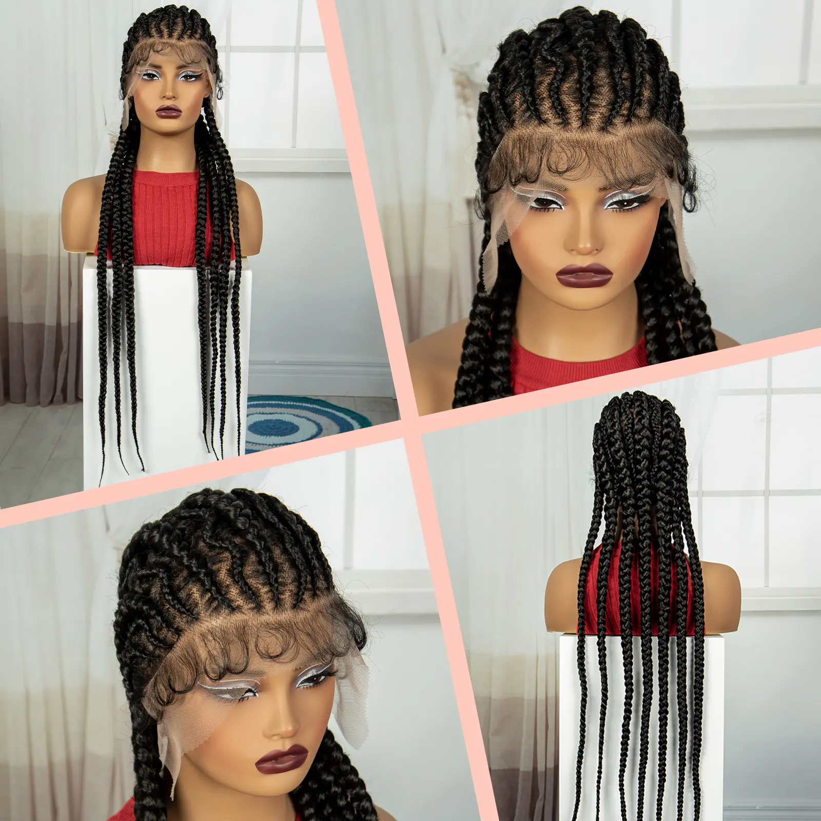 36Inch Handmade Cornrow Braided Wigs with Baby Hair Synthetic Lace Frontal Braiding Hair Wigs Knotless Braids Wigs for Women