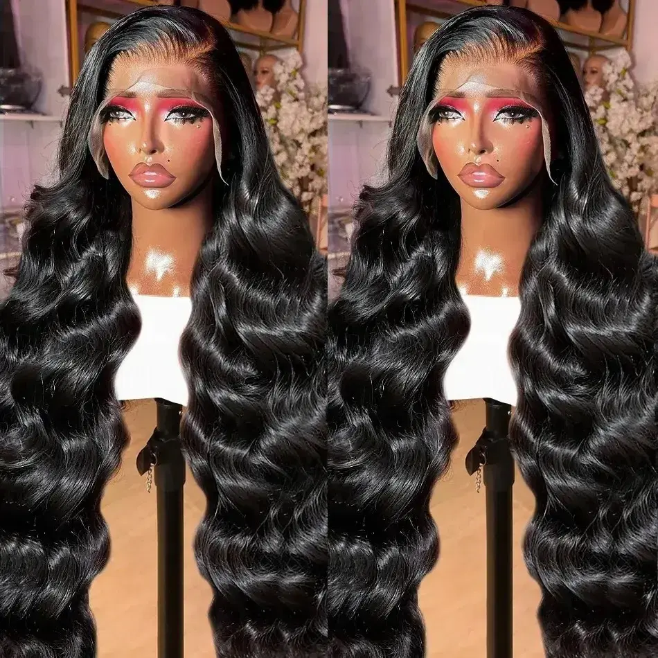 Loose Wave 13X4 Lace Frontal Synthetic Long Wig For Black Women Natural Black Color Wet And Wavy Hairline Preplucked Cosplay
