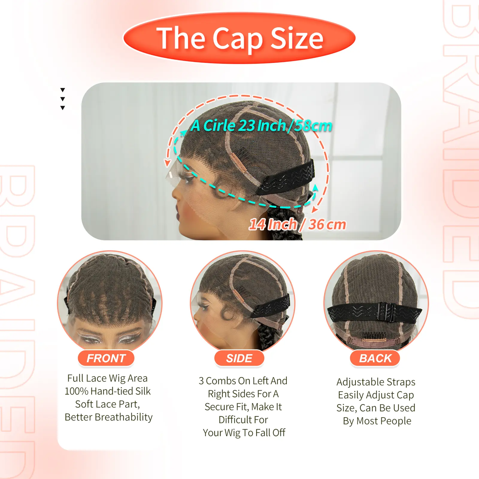 36Inch Handmade Cornrow Braided Wigs with Baby Hair Synthetic Lace Frontal Braiding Hair Wigs Knotless Braids Wigs for Women