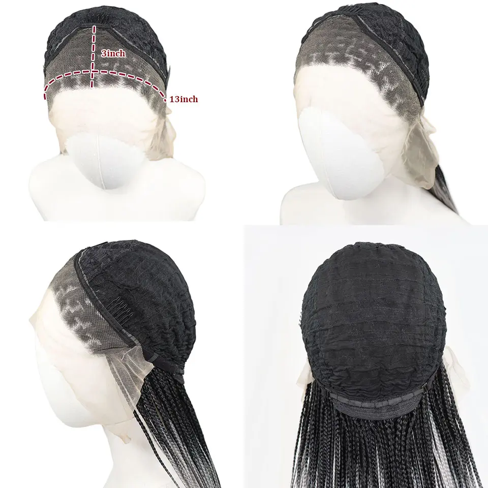 Ombre Grey Box Braided Wigs For Women 13x3 Synthetic Braided Lace Front Wig Blonde Highlight Braiding Hair Pink Red Colored Wig