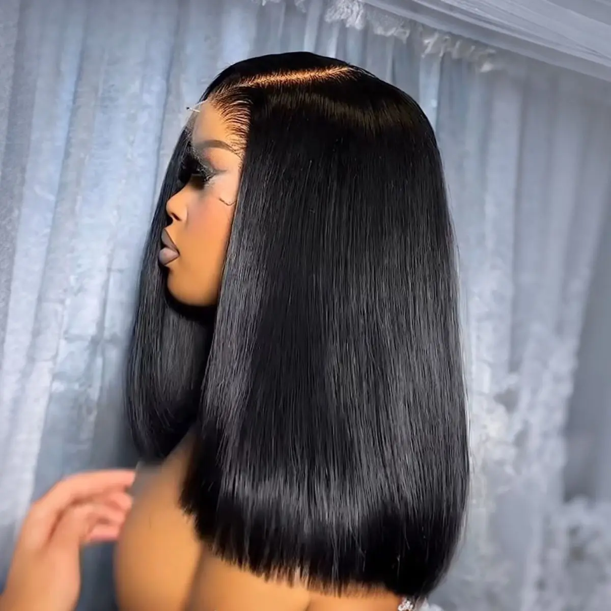 Short Bob Straight 13X4 Lace Front Wig Black Color Synthetic Wigs For Black Women Prepluck With Baby Hair Bleach Knots Glueless