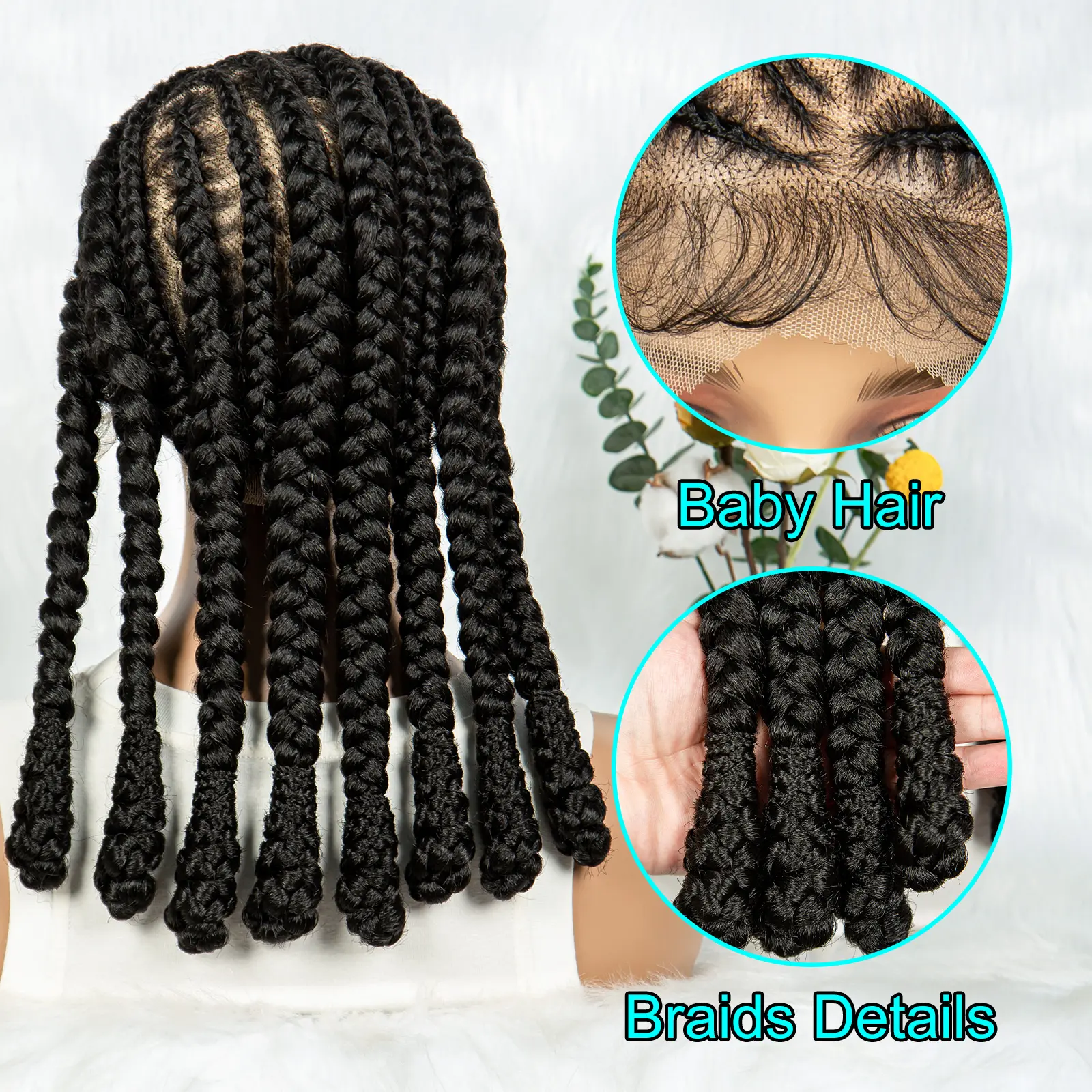 Kima Full Lace Cornrow Braided Wigs Synthetic Stitch Braids with Bantu Knots