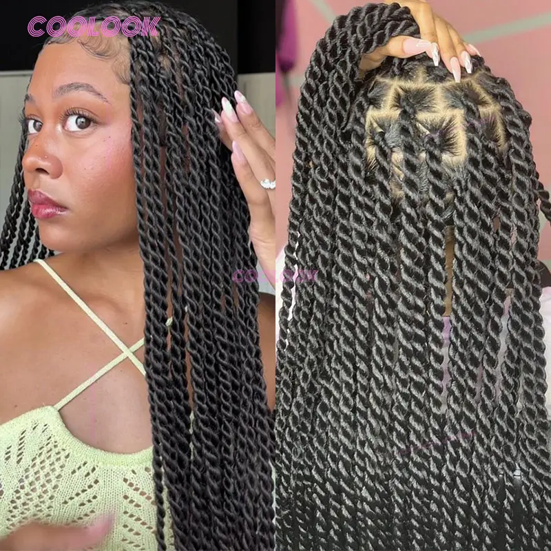 Long Twist Braids Lace Wig Synthetic Full Lace Braided Wigs For Black Women Knotless Box Twist Braid Wig Braided Wigs Cheap Locs
