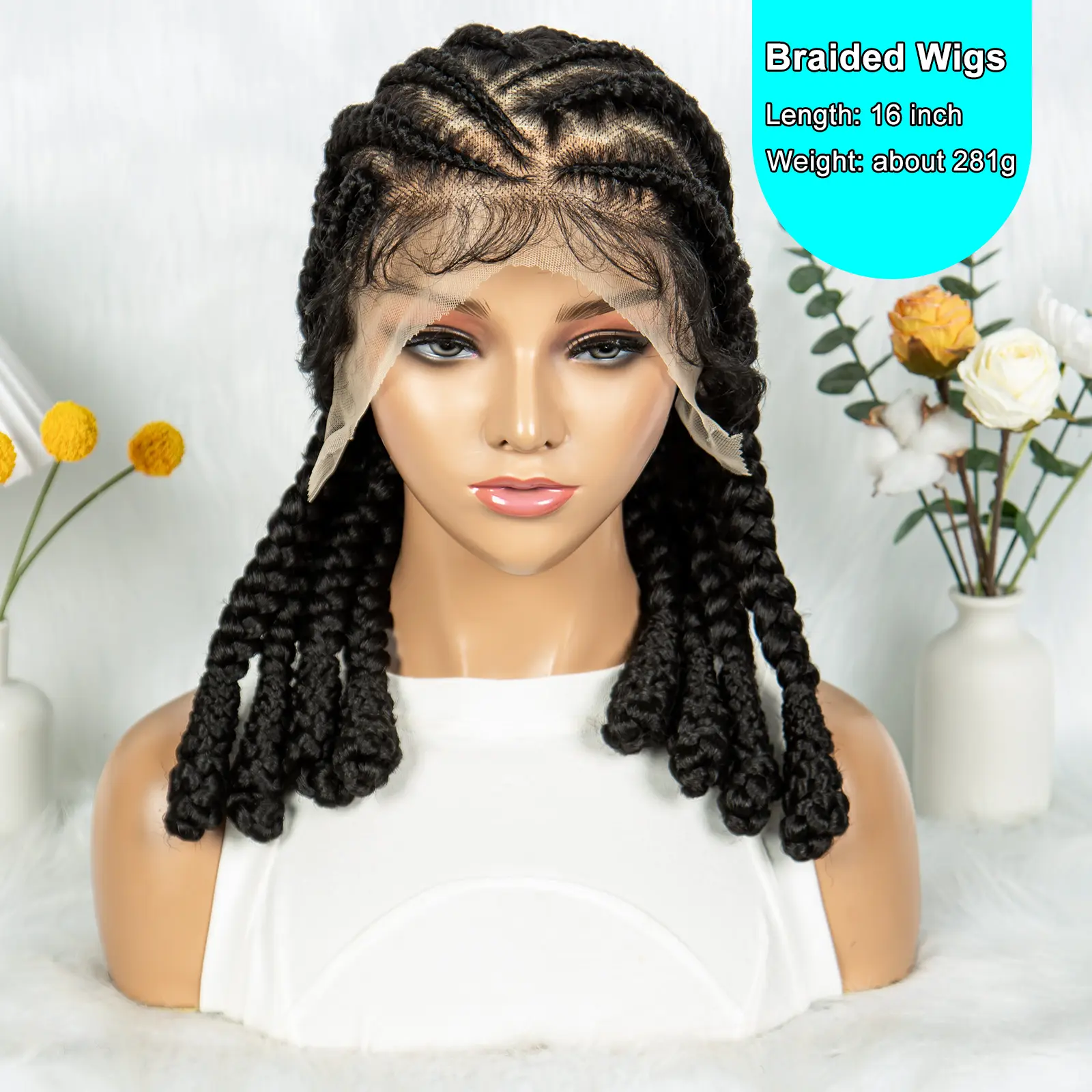 Kima Full Lace Cornrow Braided Wigs Synthetic Stitch Braids with Bantu Knots