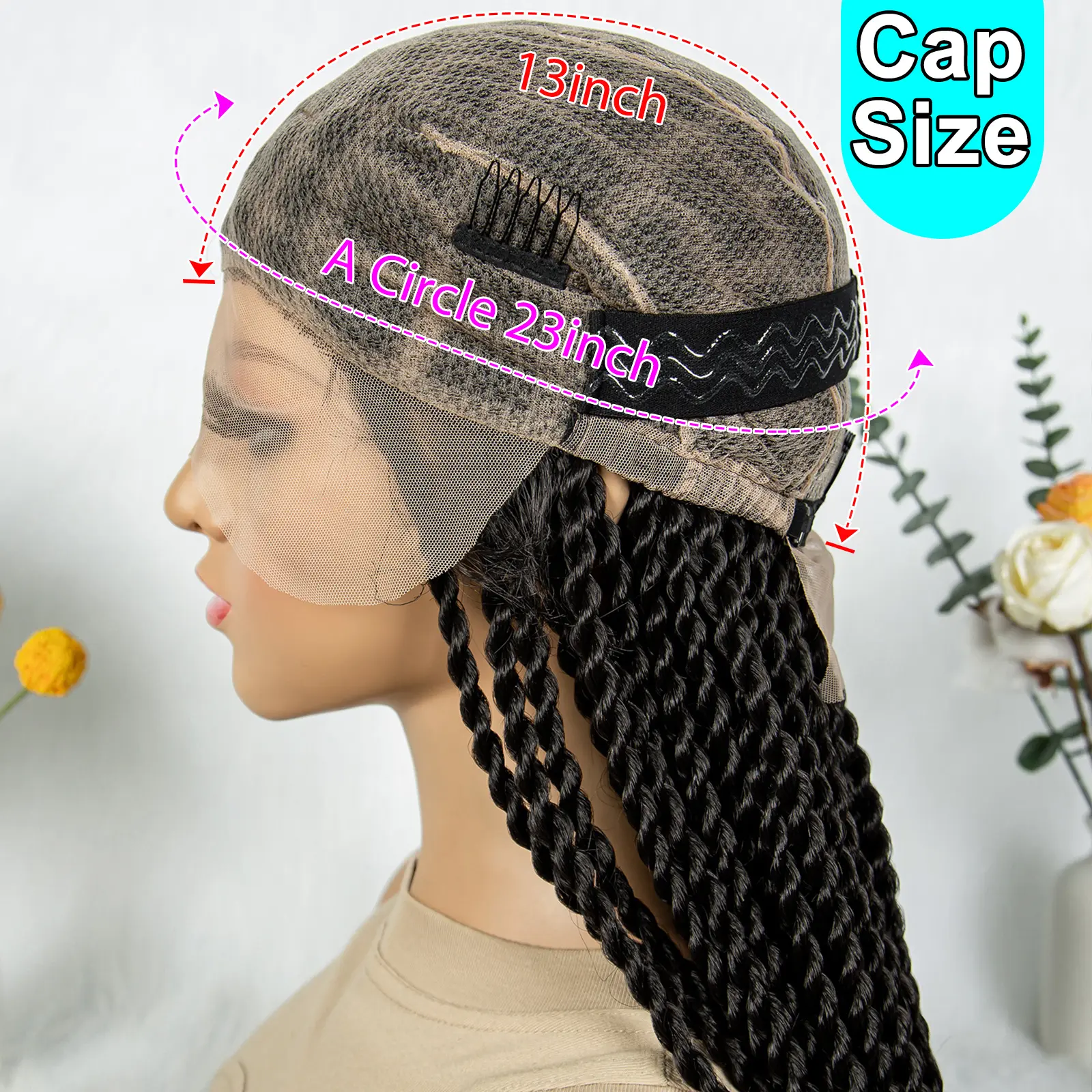 KIMA 38 inch Twist Braided Wigs Transparent Double Full Lace Wigs Synthetic Mirco Twisted Braids Wigs With Baby Hair