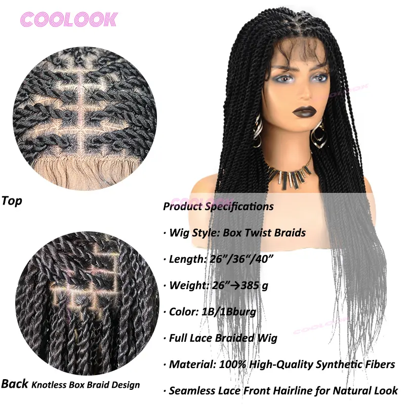 Long Twist Braids Lace Wig Synthetic Full Lace Braided Wigs For Black Women Knotless Box Twist Braid Wig Braided Wigs Cheap Locs