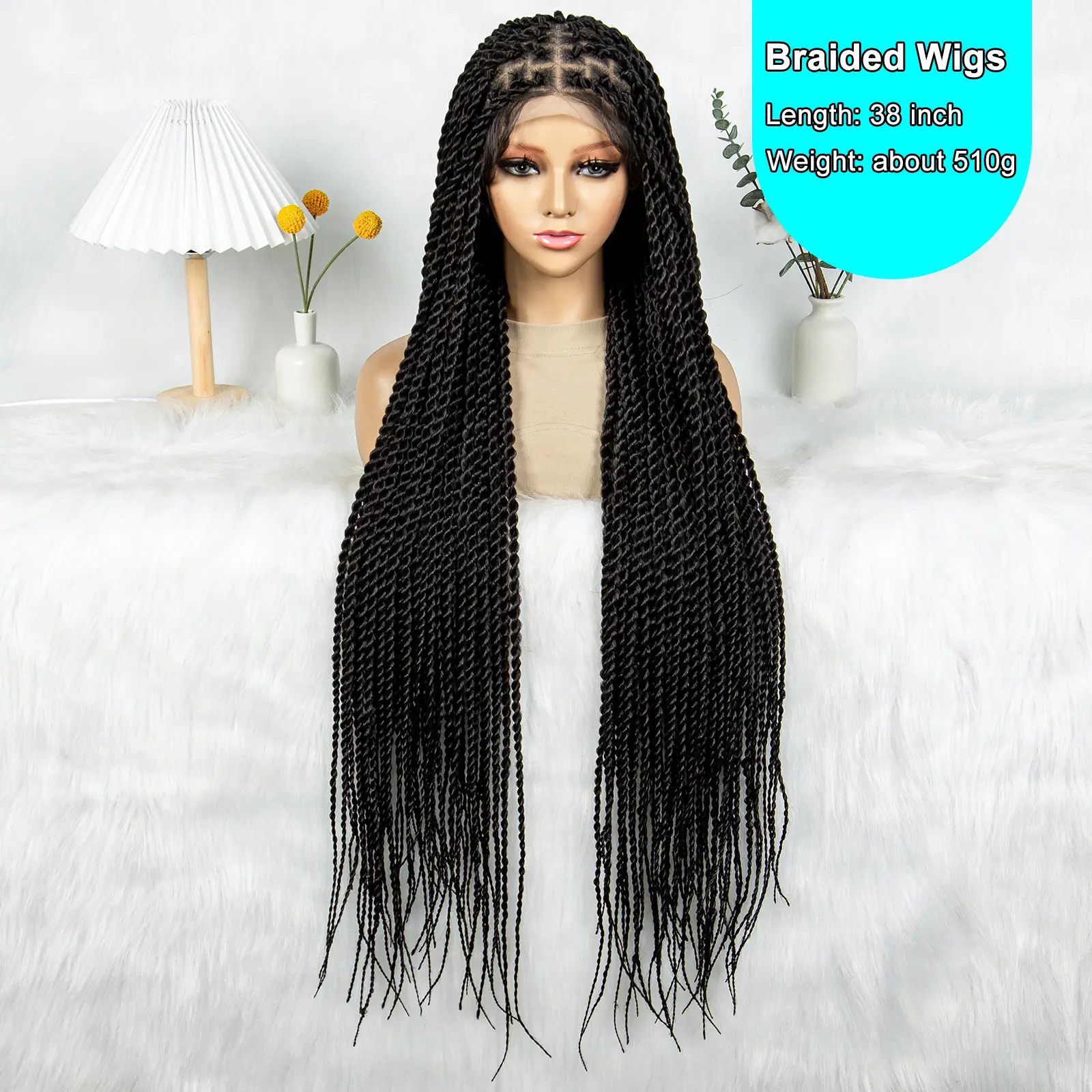 KIMA 38 inch Twist Braided Wigs Transparent Double Full Lace Wigs Synthetic Mirco Twisted Braids Wigs With Baby Hair